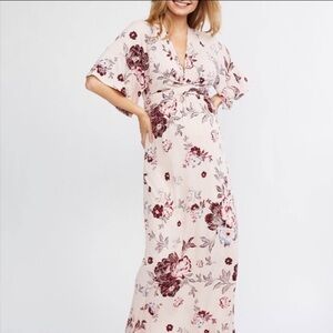 Jessica Simpson Maternity Pink Floral Wrap Maxi Dress, Small, EUC